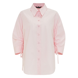 IDPAN衬衫夏季新款优雅知性百搭通勤粉红色设计感精梳棉上衣