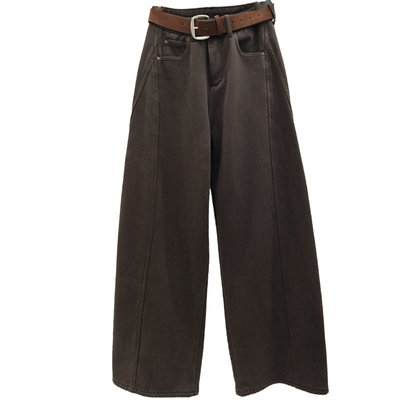 加绒弯刀牛仔裤女直筒阔腿拖地裤