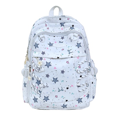 星星印花双肩包可爱书包通勤背包