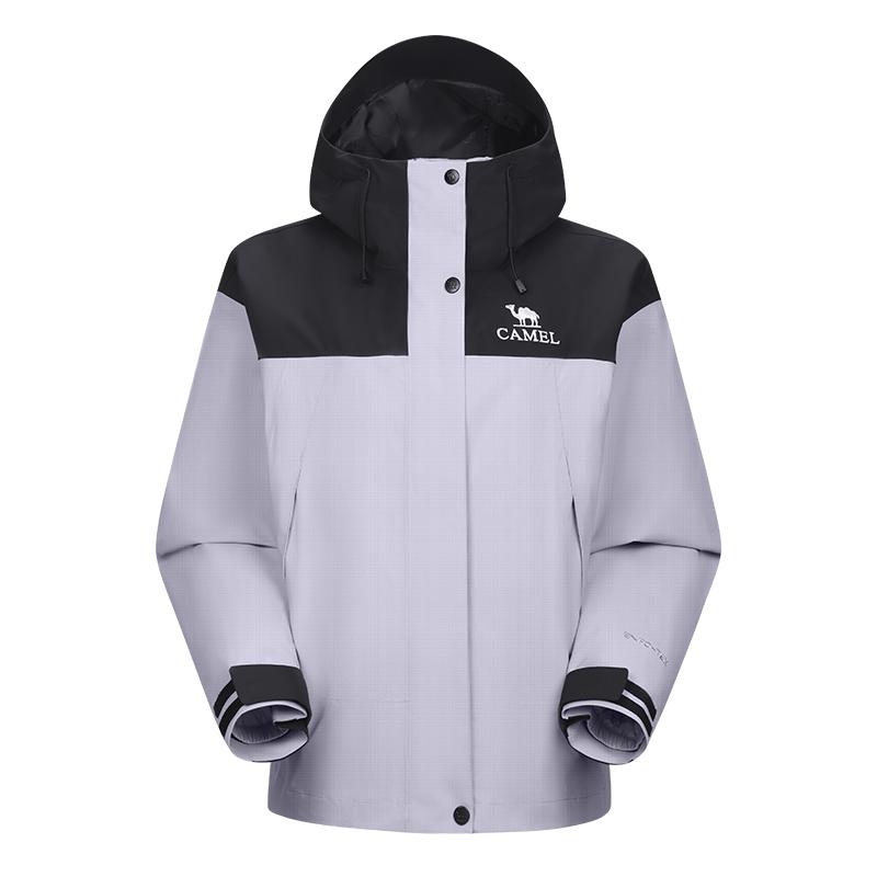[鹅绒内胆]骆驼火山壳鹅绒冲锋衣女三合一羽绒服外套防水登山服男