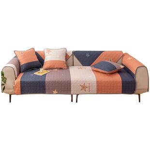 菲诗卡纯棉布艺沙发垫套罩简约现代大版条纹四季通用防滑坐座垫子