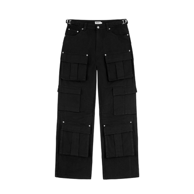 RESERFF RIVET 立体剪裁多口袋美式复古做旧阔腿微喇金属工装长裤