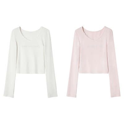 Uena蕾丝花边长袖针织T恤