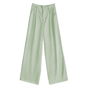 浅绿色缎面阔腿裤女2026新款春季薄款高腰直筒窄版垂感高级感裤子