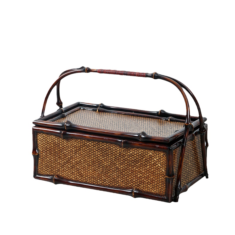 竹柒阁手工竹编筇竹夏梦手提茶箱食盒户外茶篮茶具收纳包大漆提篮