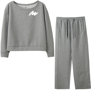 辣妹运动套装胖莹莹大码女装胖mm春装休闲风遮肉刺绣卫衣阔腿卫裤