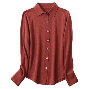 真丝羊绒衬衫女江式POLO领气质领翻领桑蚕丝毛衣针织衫外套打底衫