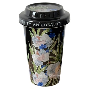 复古油画般黑鸢尾花马克杯带盖手握杯咖啡杯奶茶杯家用喝水陶瓷杯