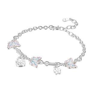 九乐足银999银手链女彩色珐琅蝴蝶招财猫纯银手链新中式国风首饰