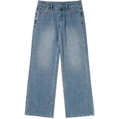 美式复古浅色直筒牛仔裤