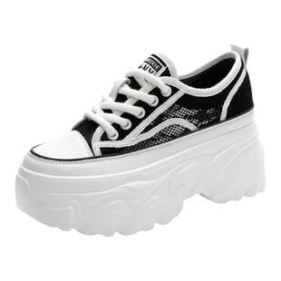 厚底增高10厘米夏季蕾丝网纱厚底渔夫鞋系带女鞋新款镂空松糕单鞋