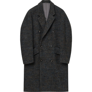 JDV商场同款秋冬男士翻领双排扣大衣中长款男装毛呢外套WCO4510