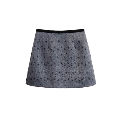 小香风高腰显瘦亮片冬季A字短裙