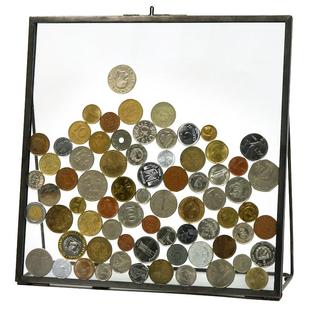 复古硬币相框玻璃透明收纳画框装饰博物馆纪念币收藏展示金属摆台