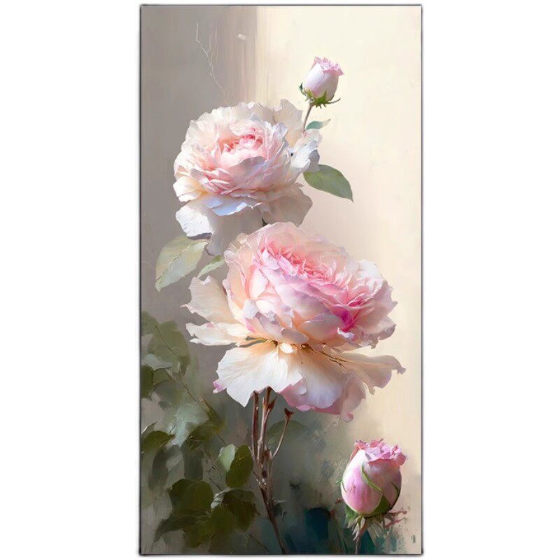 东江源牡丹花手绘油画竖版
