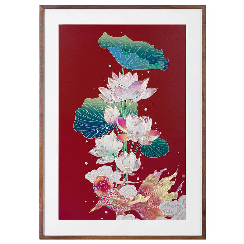 铜师傅《荷花金鱼》铜雕画