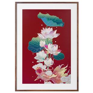 铜师傅 手工錾刻 铜雕画《荷花金鱼》玄关沙发背景墙中式装饰挂画