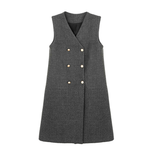 柒院家大码女高级感气质收腰V领背心连衣裙2025冬宽松显瘦中长裙