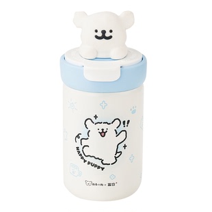 言仓线条小狗保温杯316不锈钢便携大容量双饮水杯可爱新年礼物