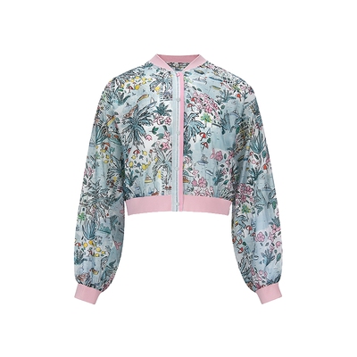 FIVE PLUS短款印花外套女薄款棒球服长袖天丝上衣女夏装