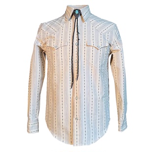 复古与优雅并存！美式休闲三色提花竖条纹西部衬衫纯棉长袖衬衣