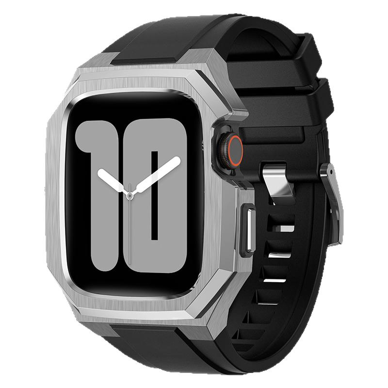 适用iWatch全包保护壳AppleWatch苹果ultra手表s10表壳一体表带s7不锈钢6金属改装套8代氟橡胶se轻奢个性46mm