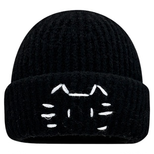 帽子女冬2025新款秋冬时尚洋气显脸小可爱小猫刺绣针织毛线帽SHBL
