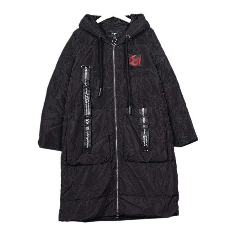 納帕佳La paY－P冬季品字母織帶羽絨服加厚鴨絨直身型長(zhǎng)款女