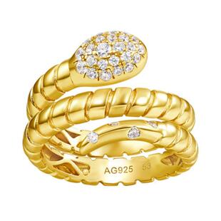 vintage中古款金色三层缠绕灵蛇戒指女925银镀金休闲中性老钱风