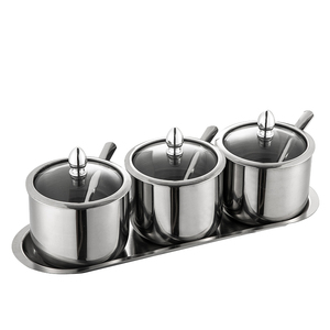 韩式304不锈钢调味瓶罐厨房辣椒酱盐罐油罐带勺调料盒创意金色罐