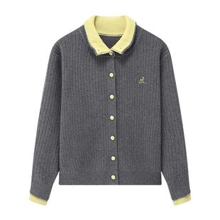 Basic House/百家好假两件翻领毛衣女秋冬新款短款小个子开衫外套