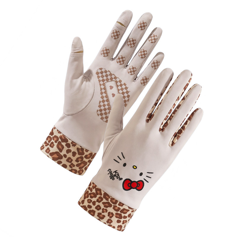三丽鸥HelloKitty豹纹手套女秋冬