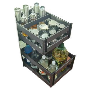 加厚双层调料调味拉篮抽屉式铝合金厨房橱柜碗碟工具拉篮抽屉式