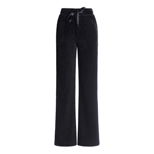 秋季金丝绒阔腿裤女弹力高腰闪亮垂感小个子加厚灯芯条绒微喇叭裤