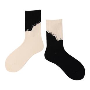 山脉AB左右不对称男女袜子街头复古风百搭无骨纯棉运动ins情侣袜