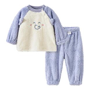 童泰宝宝套装秋冬季儿童衣服男女双面南极绒睡衣珊瑚绒家居服加厚
