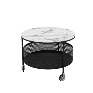 法式中古风轻奢高级感可移动微晶石小茶几圆形小推车边几小圆桌子