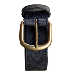 新 鞣制洗水牛皮缝线 民族纹皮带软面 青铜中古腰带yucoogu®手作