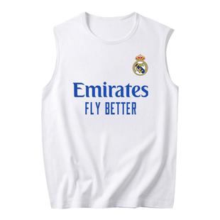 新赛季皇马主场队服本泽马足球衣服无袖T恤衫男士纯棉背心球迷服