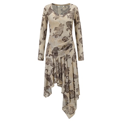 SHROENRO复古不规则百褶连衣裙