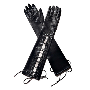 PU皮手套女 黑色性感蹦迪明星网红女团跳舞表演柔软亮皮手套长cos