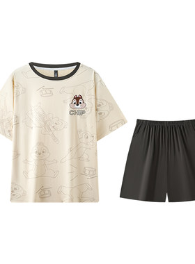 宫蝶【凉感型】迪士尼奇奇蒂蒂短袖睡衣男夏季纯棉外穿家居服套装
