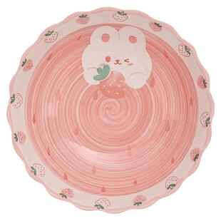 草莓兔陶瓷碗家用可爱少女心餐具一人食碗碟套装碗筷饭碗盘子菜盘