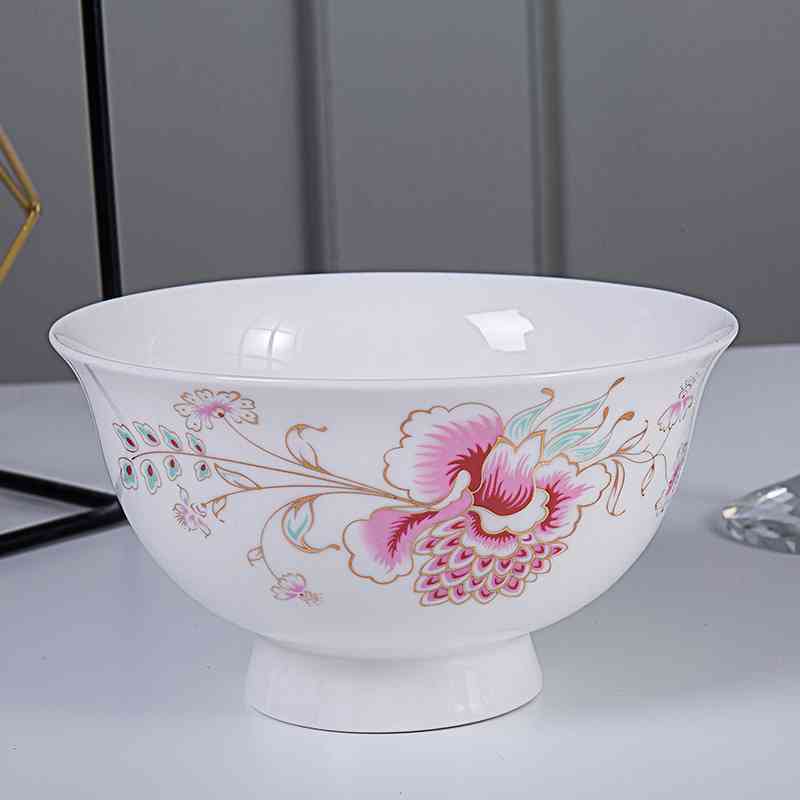 10个家用饭碗碗碟套装陶瓷米饭碗加厚高脚防烫5英寸骨瓷碗小汤碗