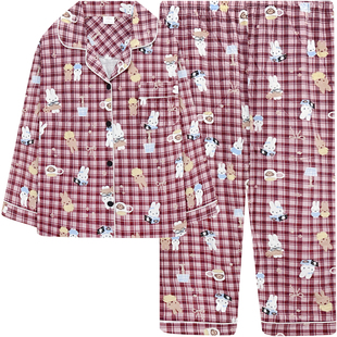 米菲兔卡通睡衣女秋冬季新款纯棉开衫长袖可爱格纹家居服可外穿春