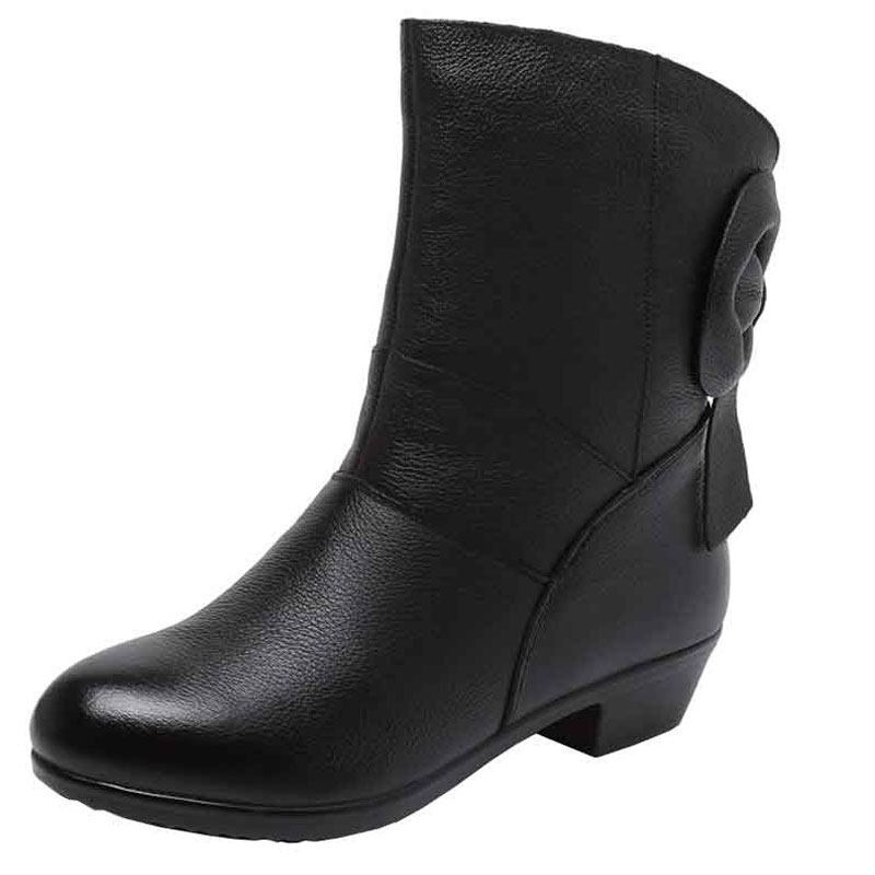 妈妈鞋真皮软底女鞋平底拉带盼单鞋春秋鞋子圆头中老年人方口皮鞋