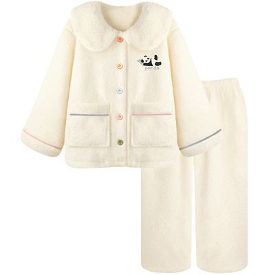 加厚保暖珊瑚绒娃娃领睡衣可外穿