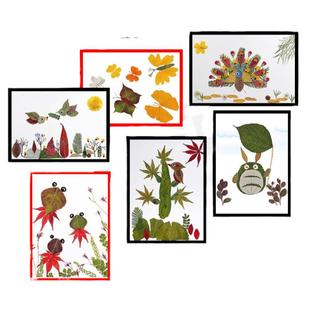 真树叶粘贴画材料包春天植物标本落叶子儿童手工diy创意拼贴作品