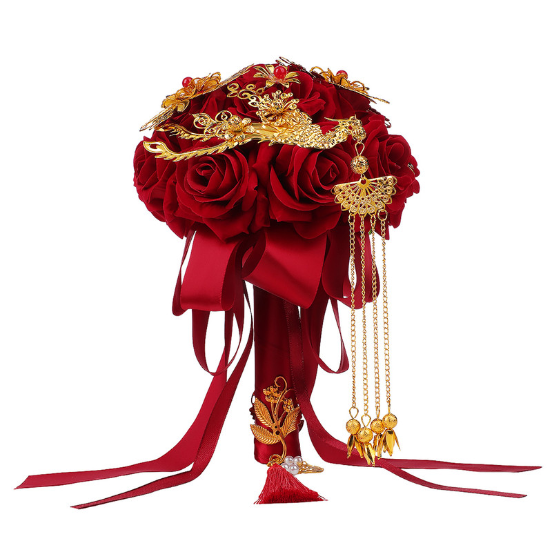 金色秀禾手捧花新娘婚礼领证结婚