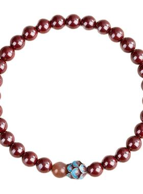 天然原矿朱砂莲花手串正品净心静心朱砂莲花手链本命年好珠手链